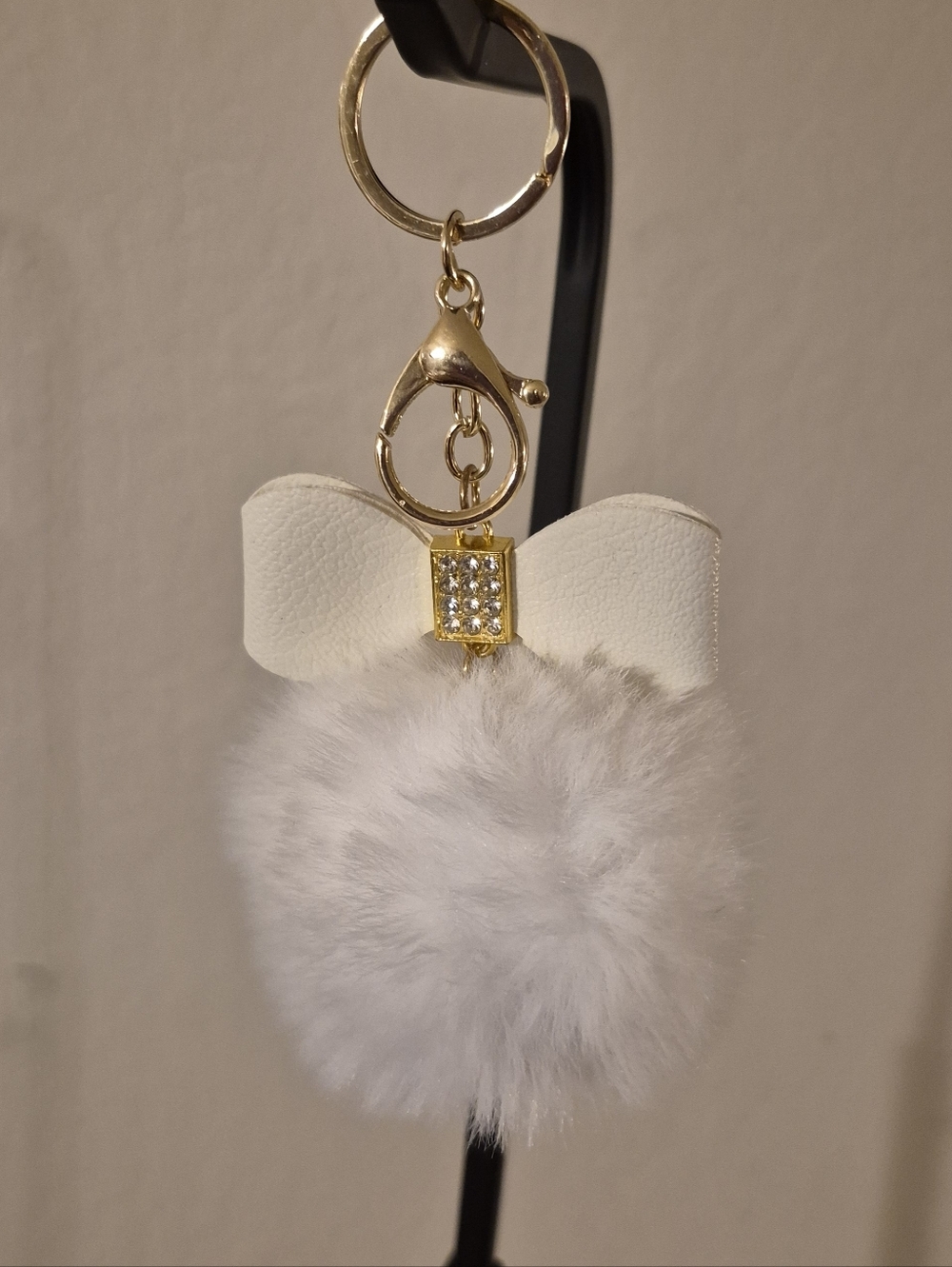 Bow/ Gold Accent Pom Pom Bag Charm/ Key Chain